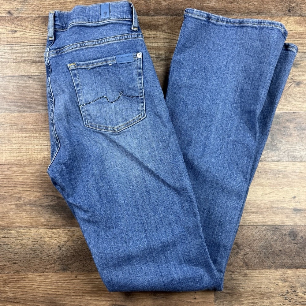 7 For All Mankind Womens Bootcut Jeans Light Wash Squiggle Pocket Size 30
